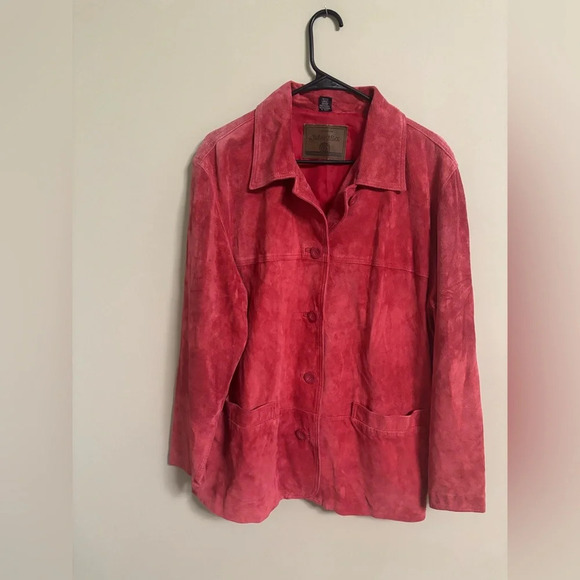 Vintage St John’s Bay Suede Red Coat Blazer Jacket Size Petite Large Leather - Picture 1 of 7